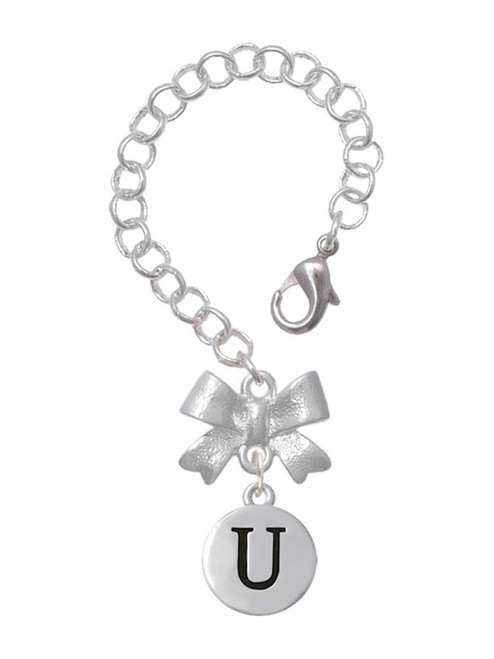 Silver Plated Capital Letter - U - Pebble Disc - Bow Charm Accessory for Tumblers and Thermal Cups