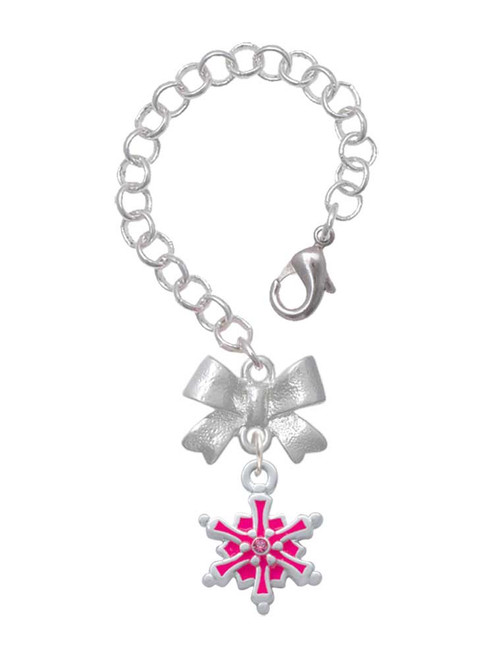 Silver Plated Hot Pink Snowflake with Hot Pink Crystal - Bow Charm Accessory for Tumblers and Thermal Cups