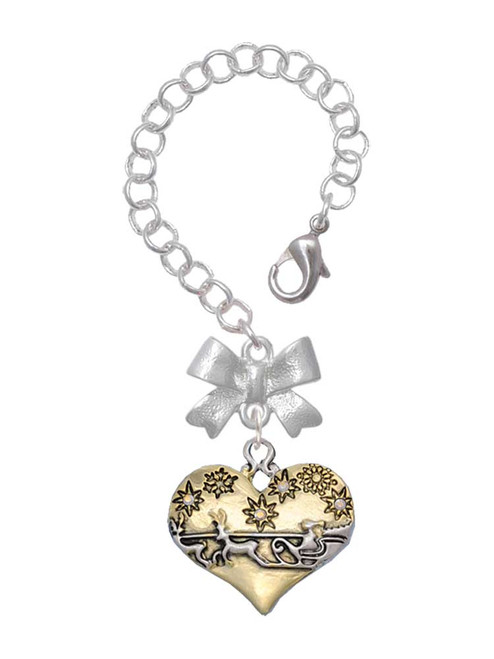 Two-tone Large Flying Santa on Heart - Bow Charm Accessory for Tumblers and Thermal Cups