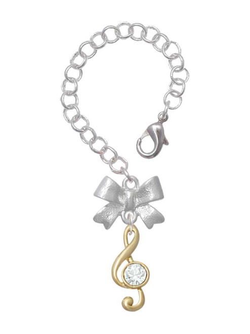 Gold-tone Medium Clef with Crystal - Bow Charm Accessory for Tumblers and Thermal Cups