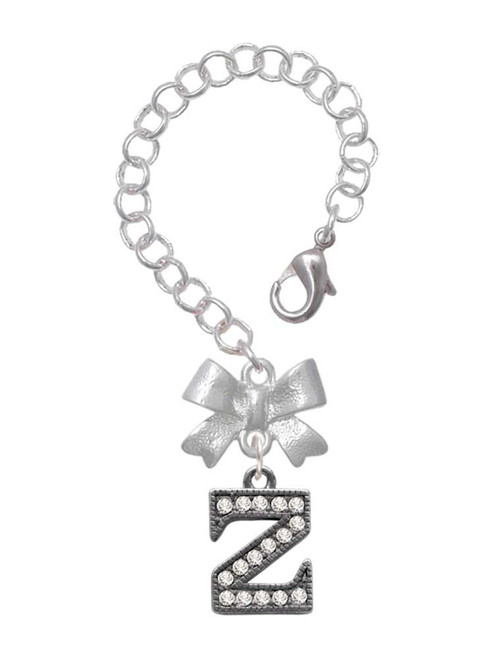 Black Nickeltone Crystal Initial - Z - Beaded Border - Bow Charm Accessory for Tumblers and Thermal Cups
