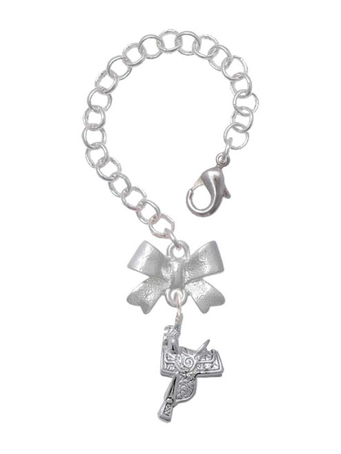 Silver Plated Western Saddle - Bow Charm Accessory for Tumblers and Thermal Cups