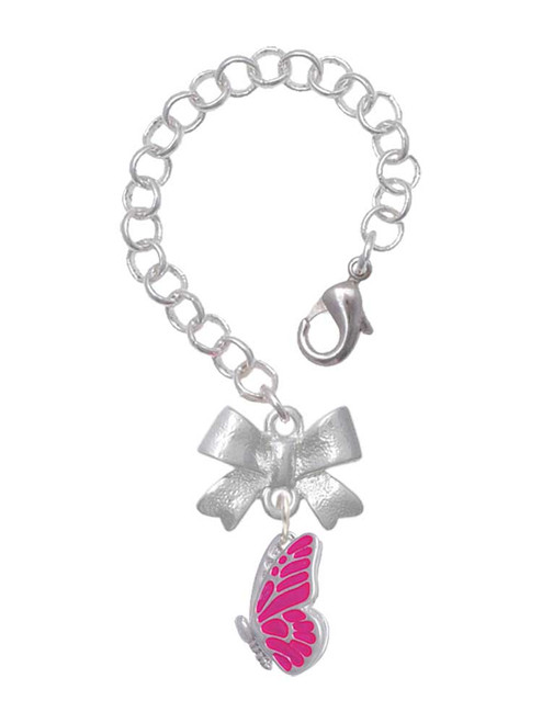Silver Plated Translucent Hot Pink Flying Butterfly - Bow Charm Accessory for Tumblers and Thermal Cups