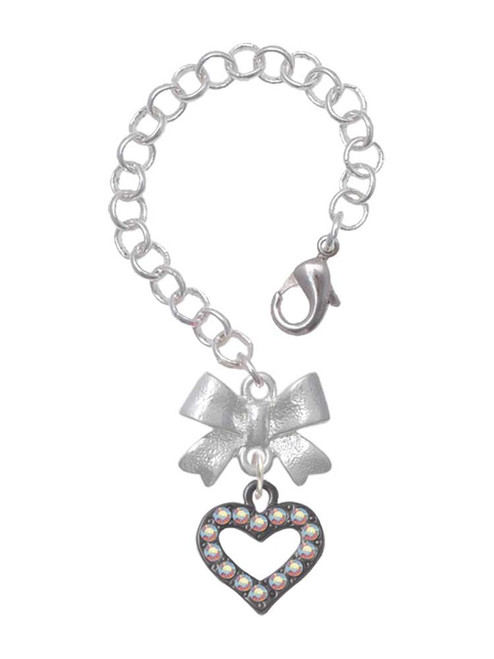 Black Nickeltone AB Crystal Open Heart - Bow Charm Accessory for Tumblers and Thermal Cups