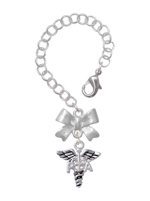 Silver Plated Therapist Caduceus - PTA - Bow Charm Accessory for Tumblers and Thermal Cups