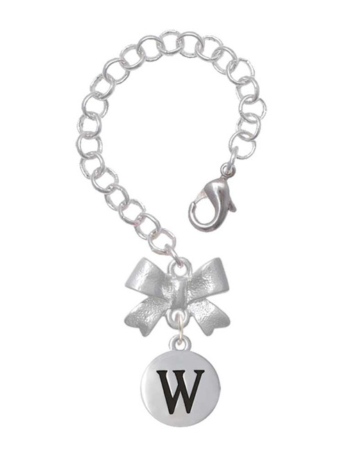 Silver Plated Capital Letter - W - Pebble Disc - Bow Charm Accessory for Tumblers and Thermal Cups