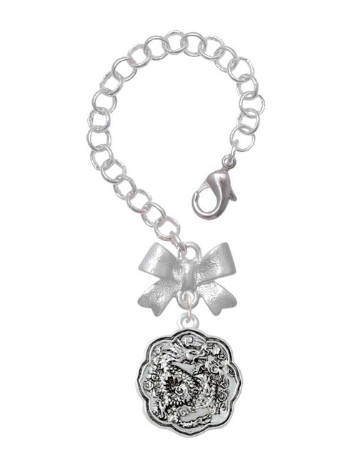 Silver Plated Dragon and Phoenix Medallion - Bow Charm Accessory for Tumblers and Thermal Cups