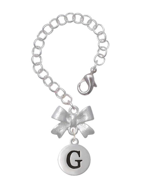 Silver Plated Capital Letter - G - Pebble Disc - Bow Charm Accessory for Tumblers and Thermal Cups