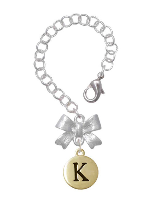 Gold-tone Capital Letter - K - Pebble Disc - Bow Charm Accessory for Tumblers and Thermal Cups
