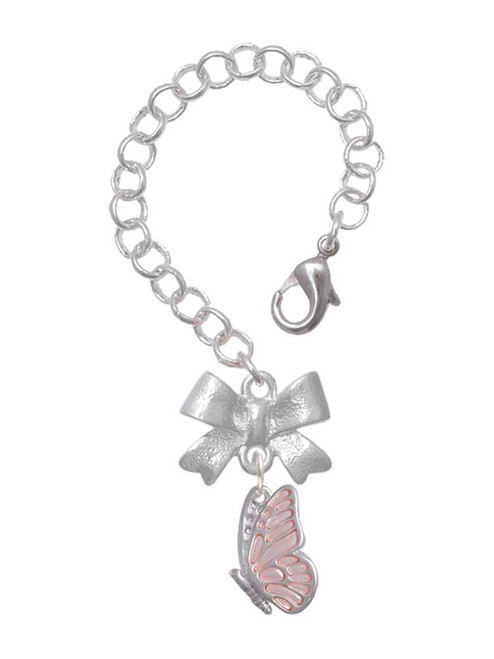 Silver Plated Translucent Pink Flying Butterfly - Bow Charm Accessory for Tumblers and Thermal Cups