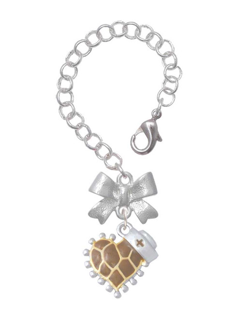 Two-tone Brown Giraffe Print Heart with Nurse Hat - Bow Charm Accessory for Tumblers and Thermal Cups