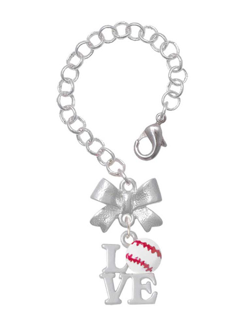 Silver Plated Love with Baseball - Bow Charm Accessory for Tumblers and Thermal Cups