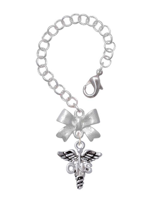 Silver Plated Nurse Caduceus - CNS - Bow Charm Accessory for Tumblers and Thermal Cups