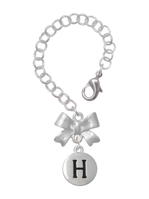 Silver Plated Capital Letter - H - Pebble Disc - Bow Charm Accessory for Tumblers and Thermal Cups
