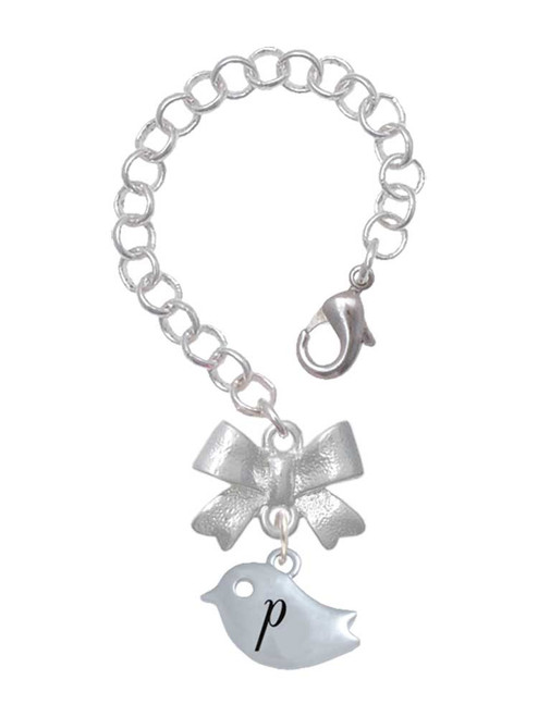 Silver Plated Little Bird Initial - P - Bow Charm Accessory for Tumblers and Thermal Cups