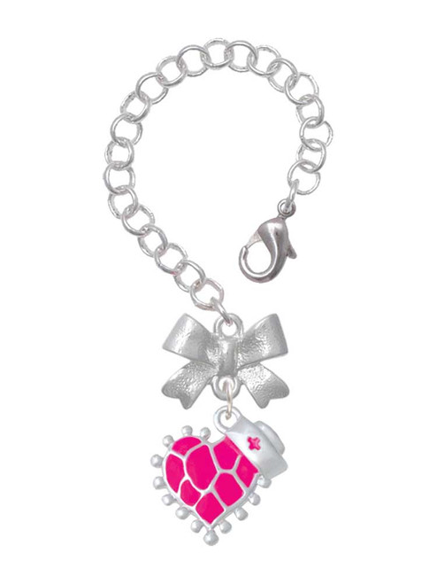 Silver Plated Hot Pink Giraffe Print Heart with Nurse Hat - Bow Charm Accessory for Tumblers and Thermal Cups