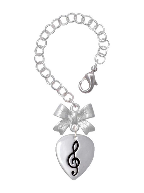 Silver Plated Large Clef on Guitar Pick - Bow Charm Accessory for Tumblers and Thermal Cups