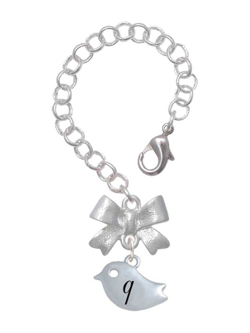 Silver Plated Little Bird Initial - Q - Bow Charm Accessory for Tumblers and Thermal Cups