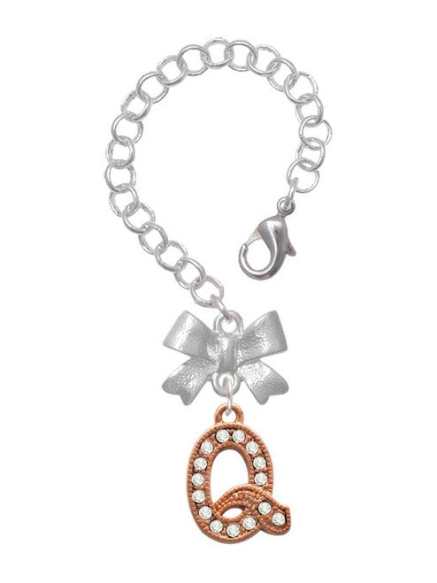 Rose Gold-tone Crystal Initial - Q - Bow Charm Accessory for Tumblers and Thermal Cups