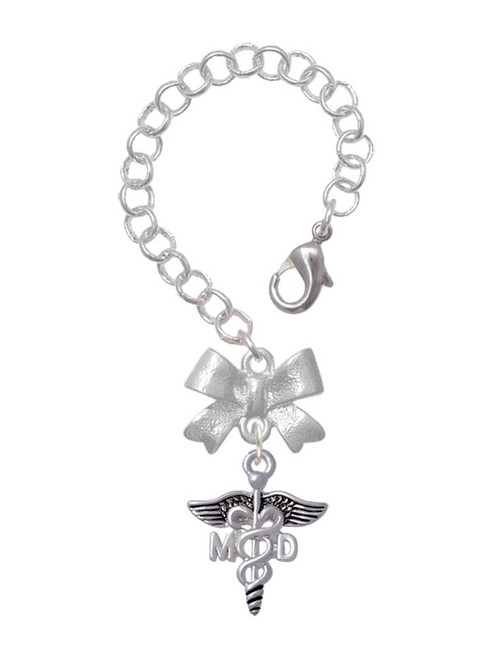 Silver Plated Caduceus - MD - Bow Charm Accessory for Tumblers and Thermal Cups