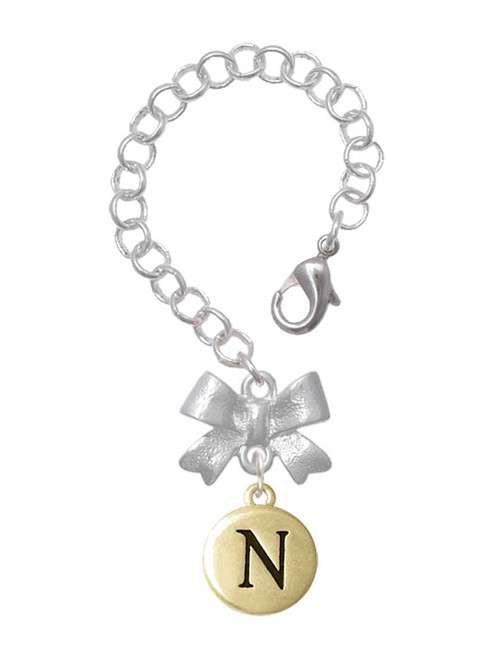 Gold-tone Capital Letter - N - Pebble Disc - Bow Charm Accessory for Tumblers and Thermal Cups