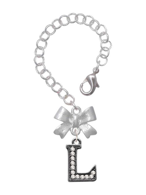 Black Nickeltone Crystal Initial - L - Beaded Border - Bow Charm Accessory for Tumblers and Thermal Cups