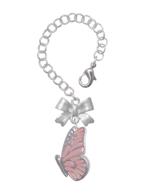 Silver Plated Large Translucent Pink Flying Butterfly - Bow Charm Accessory for Tumblers and Thermal Cups