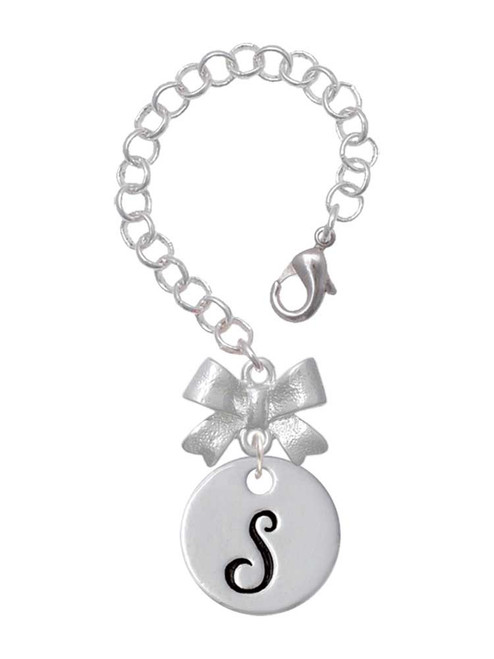 Silver Plated Large Script Letter Disc - S - Bow Charm Accessory for Tumblers and Thermal Cups