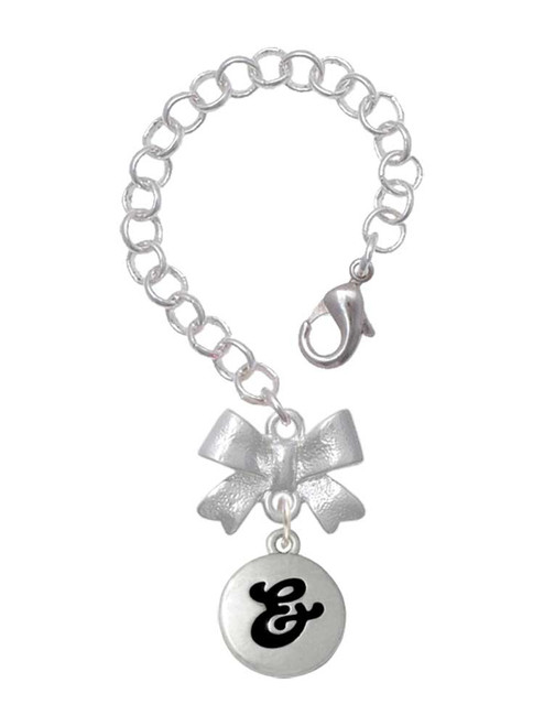 Silver Plated Capital Letter - & - Pebble Disc - Bow Charm Accessory for Tumblers and Thermal Cups
