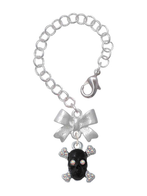 Silver Plated Small Black Resin Skull with AB Crystals - Bow Charm Accessory for Tumblers and Thermal Cups