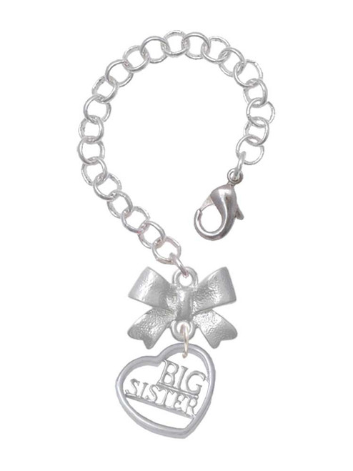 Silver Plated Big Sister in Open Heart - 5/8'' - Bow Charm Accessory for Tumblers and Thermal Cups