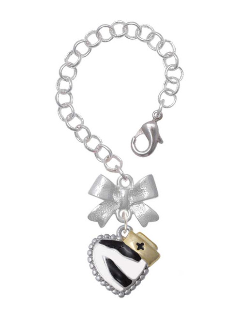 Two-tone Zebra Print Heart with Nurse Hat - Bow Charm Accessory for Tumblers and Thermal Cups