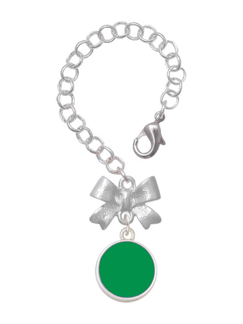 Silver Plated Small Green Enamel Disc - Bow Charm Accessory for Tumblers and Thermal Cups