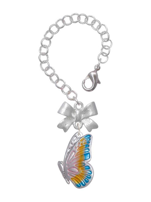 Silver Plated Large Translucent Pastel Flying Butterfly - Bow Charm Accessory for Tumblers and Thermal Cups