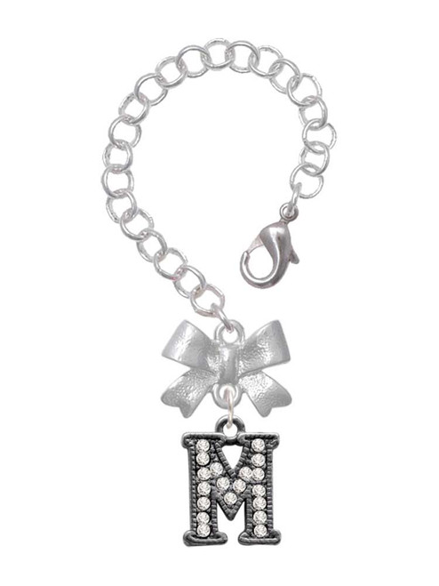 Black Nickeltone Crystal Initial - M - Beaded Border - Bow Charm Accessory for Tumblers and Thermal Cups