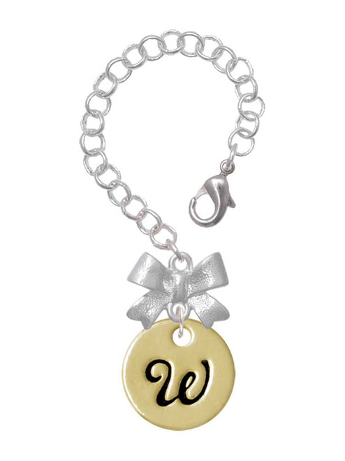 Gold-tone Large Disc Letter - W - Bow Charm Accessory for Tumblers and Thermal Cups