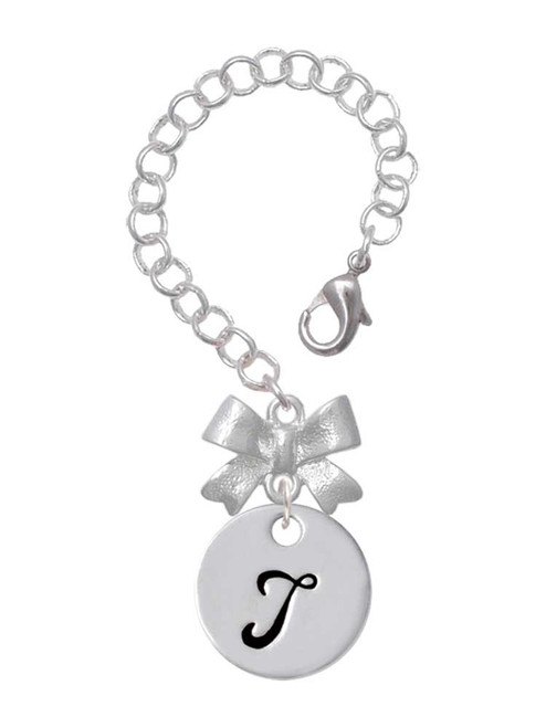 Silver Plated Large Script Letter Disc - T - Bow Charm Accessory for Tumblers and Thermal Cups