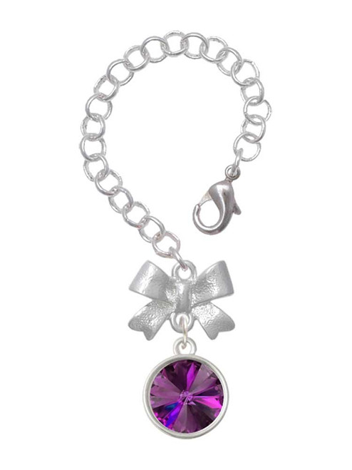 Silver Plated 12mm Crystal Rivoli - Purple - Bow Charm Accessory for Tumblers and Thermal Cups