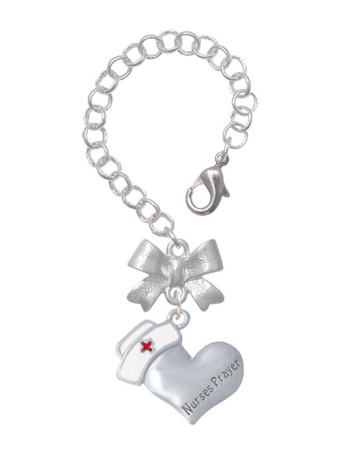 Silver Plated Nurse's Prayer Heart - Healing Hand - Bow Charm Accessory for Tumblers and Thermal Cups