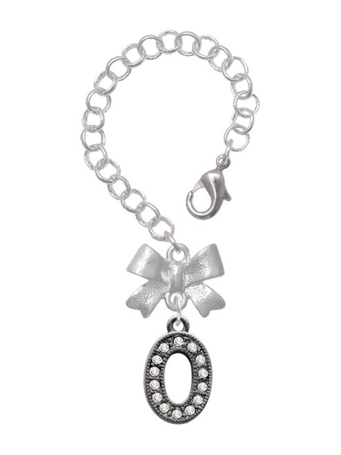 Black Nickeltone Crystal Initial - O - Beaded Border - Bow Charm Accessory for Tumblers and Thermal Cups