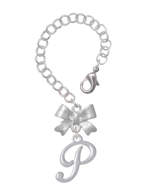 Silver Plated Small Gelato Script Initial - P - Bow Charm Accessory for Tumblers and Thermal Cups