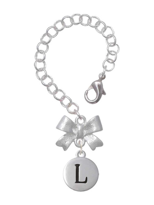 Silver Plated Capital Letter - L - Pebble Disc - Bow Charm Accessory for Tumblers and Thermal Cups