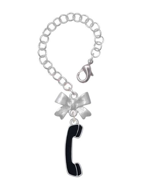 Silver Plated Black Telephone - Bow Charm Accessory for Tumblers and Thermal Cups