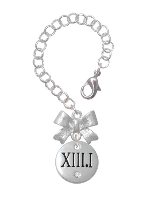 Silver Plated Half Marathon with Clear Crystal Roman Numeral - Bow Charm Accessory for Tumblers and Thermal Cups