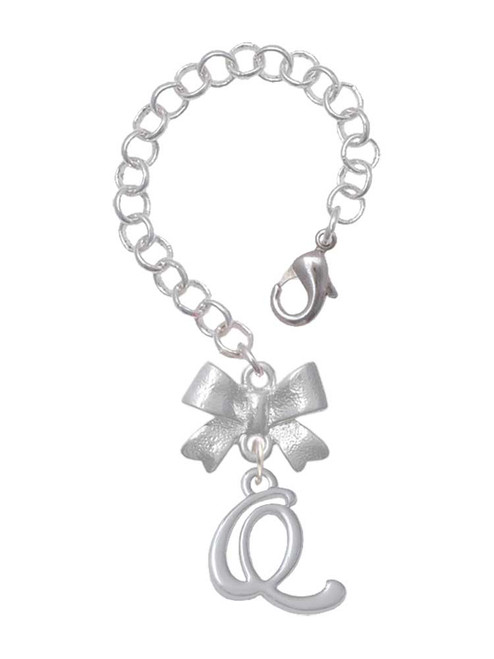 Silver Plated Small Gelato Script Initial - Q - Bow Charm Accessory for Tumblers and Thermal Cups