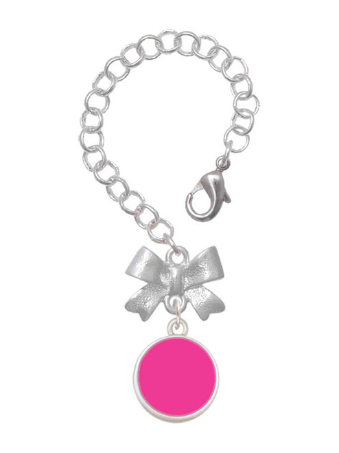 Silver Plated Small Hot Pink Enamel Disc - Bow Charm Accessory for Tumblers and Thermal Cups