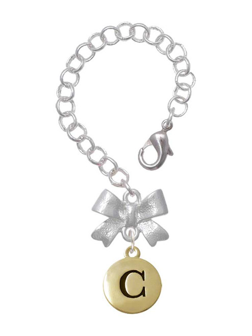 Gold-tone Capital Letter - C - Pebble Disc - Bow Charm Accessory for Tumblers and Thermal Cups