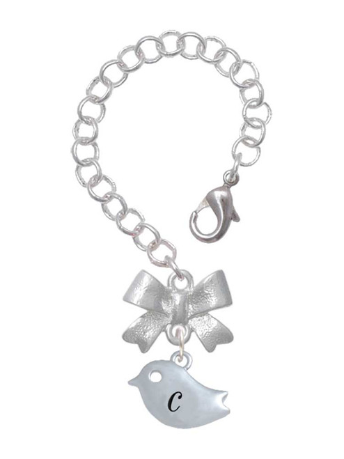 Silver Plated Little Bird Initial - C - Bow Charm Accessory for Tumblers and Thermal Cups