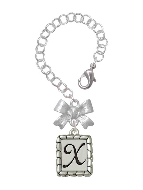 Silver Plated Pebble Border Initial - X - Bow Charm Accessory for Tumblers and Thermal Cups