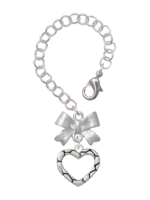 Silver Plated Open Pebble Heart - Bow Charm Accessory for Tumblers and Thermal Cups